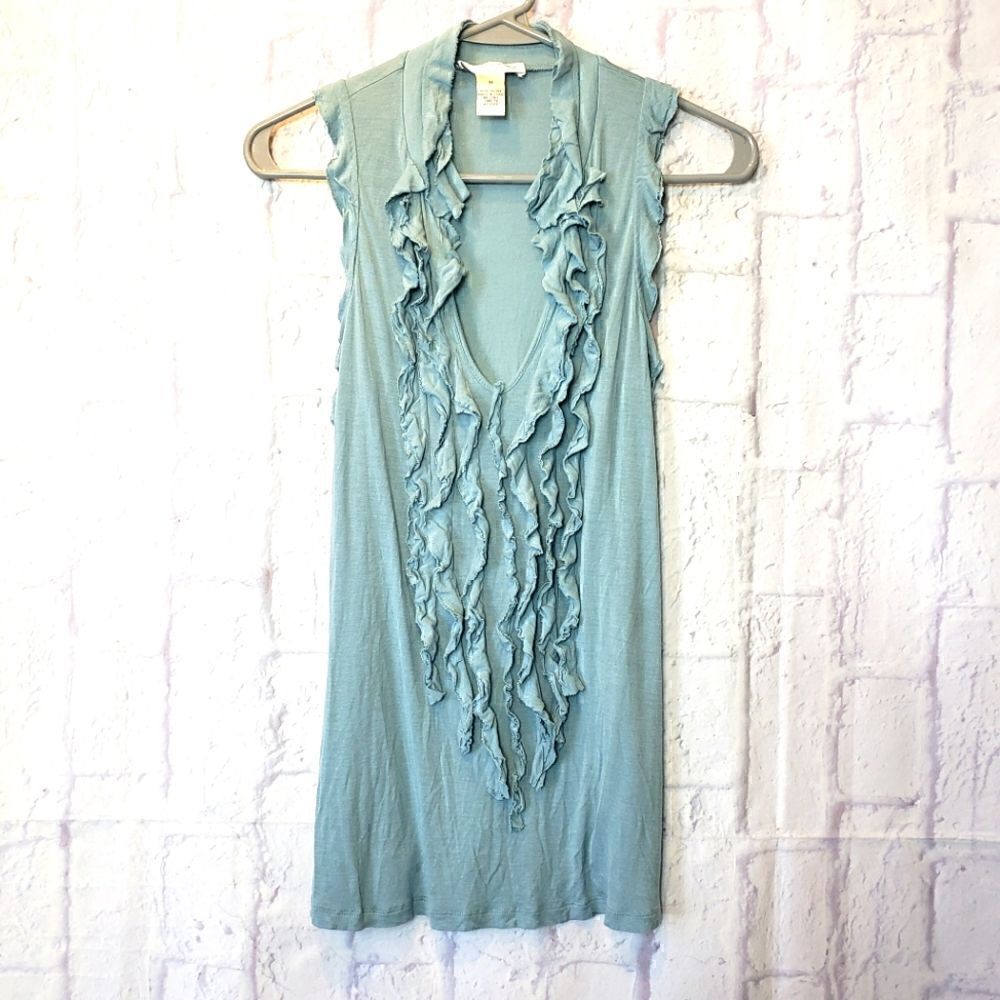 KENAR Raw Edge Ruffled Front Sleeveless Tank Top